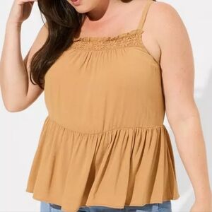Torrid Washable Crinkle Gauze Sleeveless Crochet Tank Biscuit BNWT 2